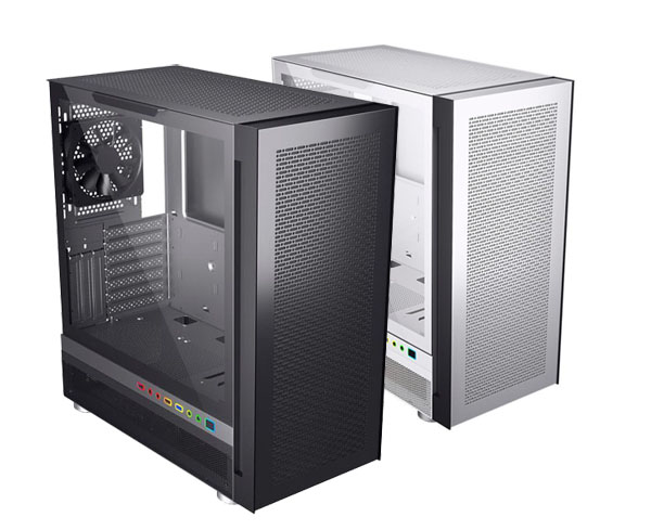 A black DIYPC IDX6 and a white DIYPC IDX6 are facing slightly to the right to show the front, top, feet and left side panel.